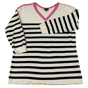Talbots Small Petites Knit V Neck Sweater Stripes Nautical Preppy Resort Office